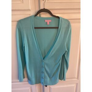 Lilly Pulitzer Open Cardigan Sz L Turquoise Long Sleeve